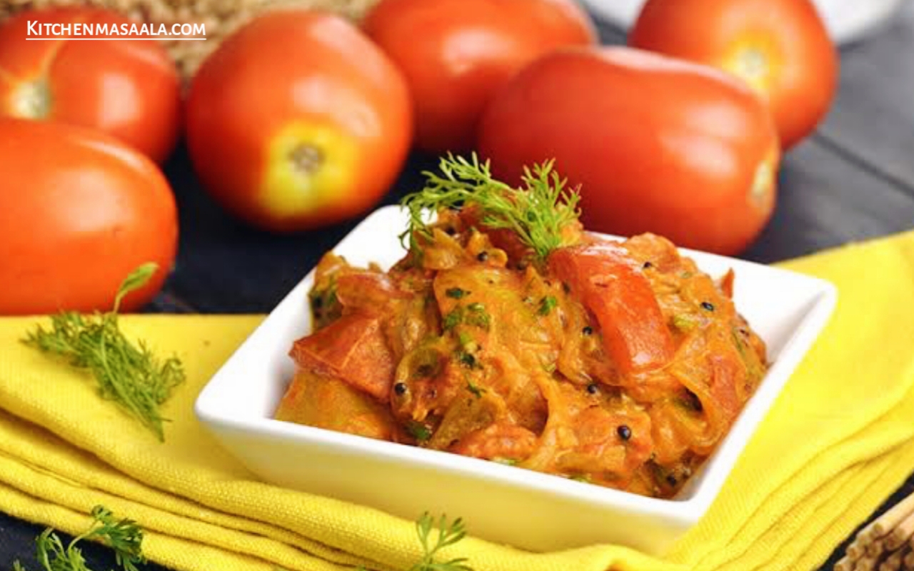 बनाने में है आसान और स्वाद में लाजवाब टमाटर प्याज की सब्जी || Tamatar Pyaz ki sabji recipe in Hindi, Tamatar Pyaz ki sabji image, टमाटर प्याज की सब्जी फोटो, kitchenmasaala.com
