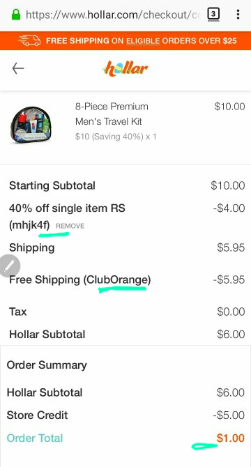Hollar Mens travel kit only $1 shipped. Use my LINK for the free $5 and Free shipping new accounts only!
