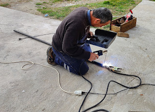 Welding two pipes together