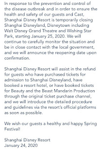 Shanghai Disneyland Closing Notice Corona Virus