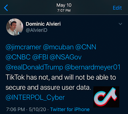 My Tweet from May about TikTok security.