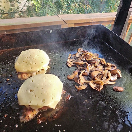 Mushroom Swiss Burgers on the Blackstone grill