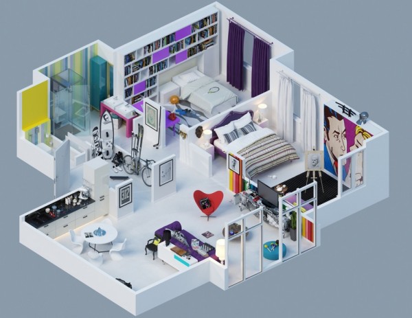 Gambar Denah Apartemen 3D Sederhana Modern