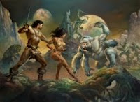 Painting titled John Carter of Mars by Boris Vallejo and Julie Bell. Click image for full size original.
