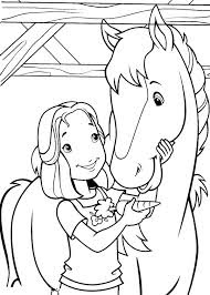 Cute Girl With Horse At Farm Coloring Sheet Images