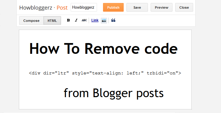 How to remove default code dir ltr trbidi on from blogger