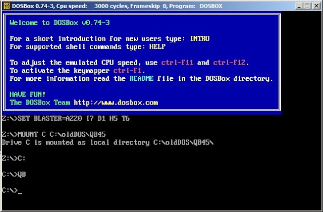 QBasic: Kustomisasi dan Otomatis menjalankan QBasic dengan DOSBox di Windows 7