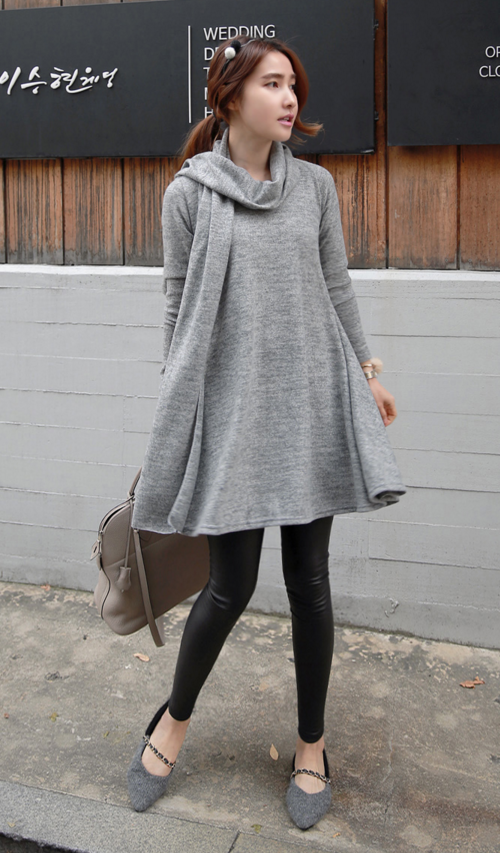  Flared Heathered Dress with Matching Scarf