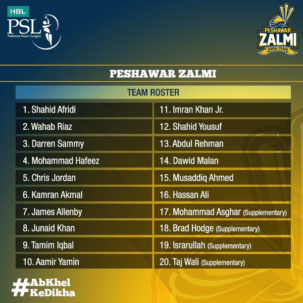 Pakistan Super League(PSL) Teams and Players peshawar zalmi
