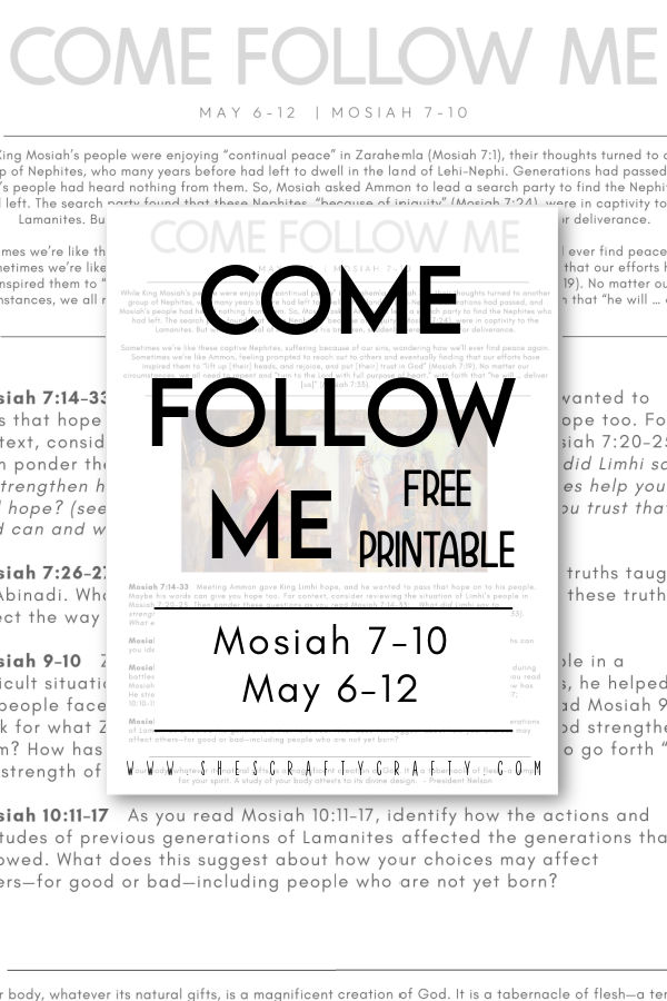 Come Follow Me Free Printable Mosiah 7-10 Pinterest Pin.