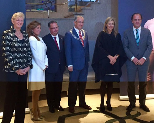 Queen Maxima in Rotterdam. Queen wore Natan Dress, Christian Louboutin pumps, diamond gold earrings, new winter dress