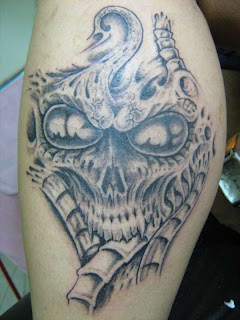 Biomech Style Alien Skull Tattoo Design