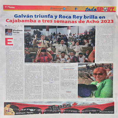 pagina toros diario todo sport periodico roca rey toreros a hombros magaly urraca medina cajabamba