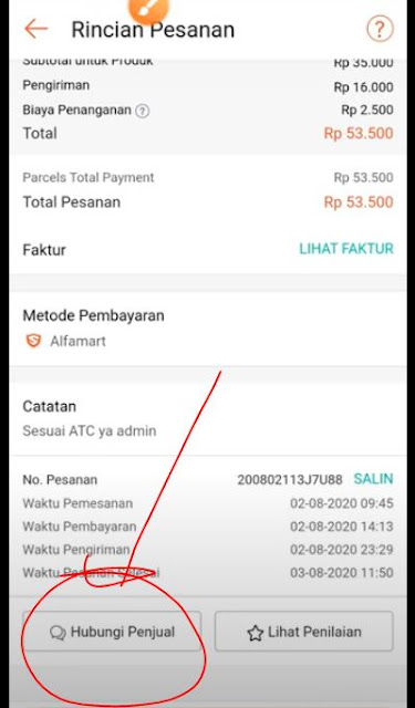 Hubungi penjual Shopee