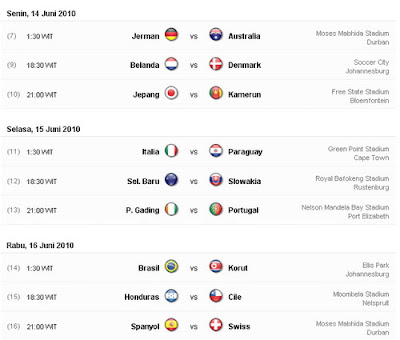 14 june 2010 FIFA SCHEDULE