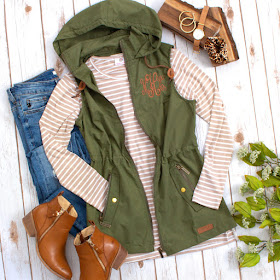 olive hooded utility vest outfit