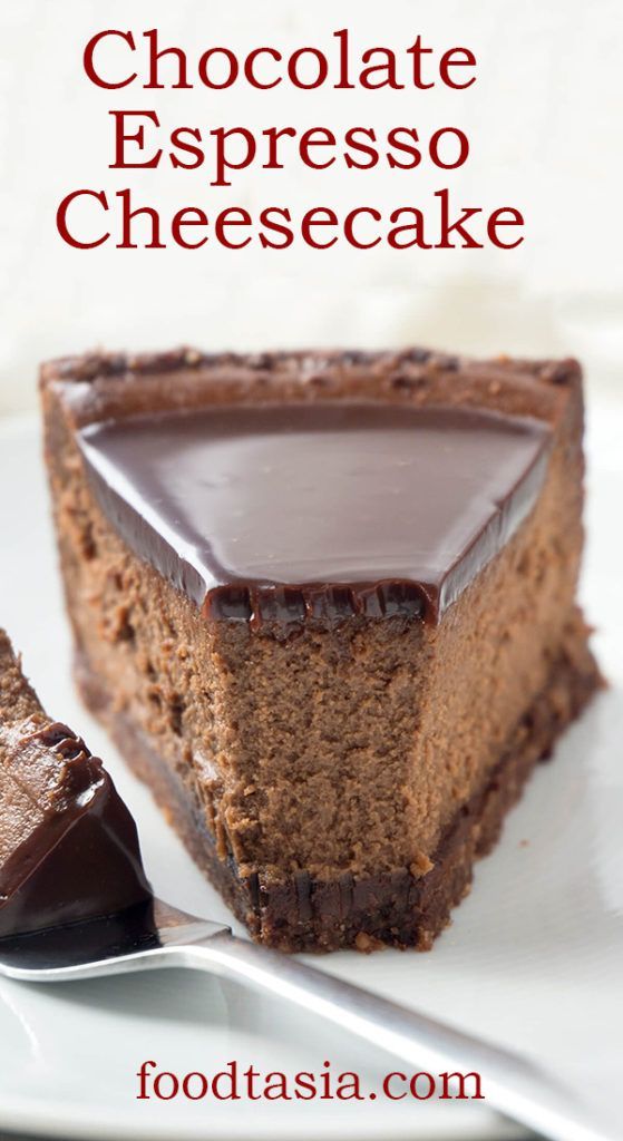 This Chocolate Espresso Cheesecake is chocolate heaven - rich, creamy chocolate cheesecake with the perfect hint of espresso to deepen the flavor and balance the sweetness, a crunchy pecan and