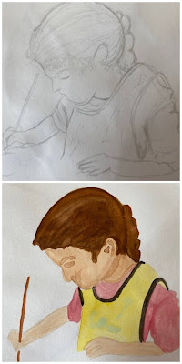 Rough sketches of a girl painting