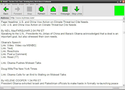 WebbIE browser when in text mode screenshot. We have New York Times' first page