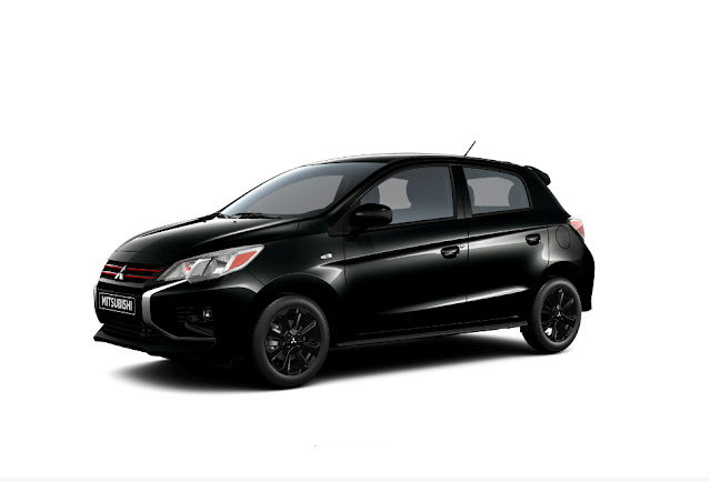 The 2022 Mitsubishi Mirage BE in Mystic Black Metallic color.