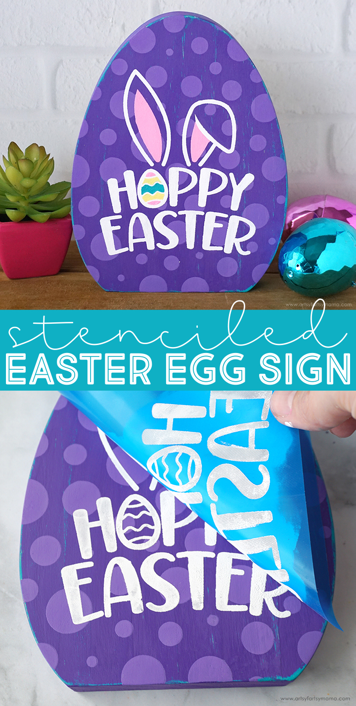 Stenciled "Hoppy Easter" Wooden Egg Sign