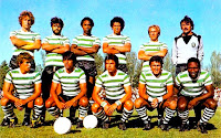 SPORTING CLUBE DE PORTUGAL - Lisboa, Portugal - Temporada 1979-80 - Eurico, Baron, Rui Meneses, Pablo, Antonio y Marino Fidalgo; Aemar, Manuel Fernandes, Inacio, Eduardo y José Manuel - El SPORTING DE LISBOA se proclamó Campeón de la Liga Portuguesa en 1980 después de un emocionante duelo en la última jornada ante el F. C. Oporto