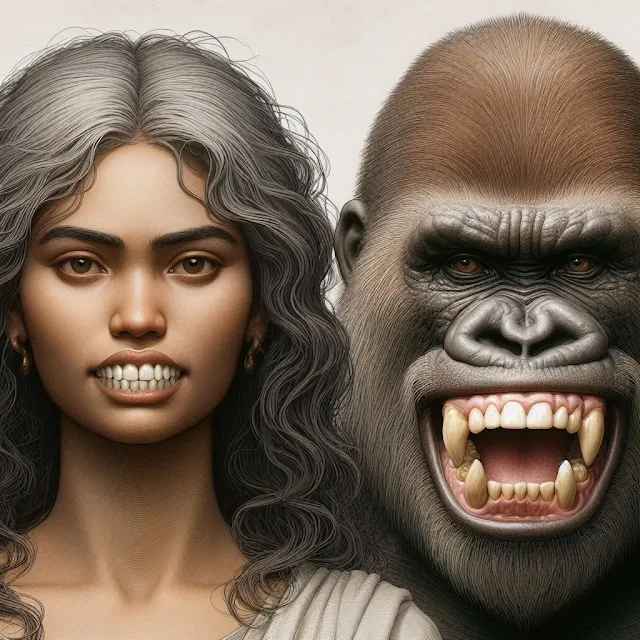 Dentaduras, mujer y Gorilla
