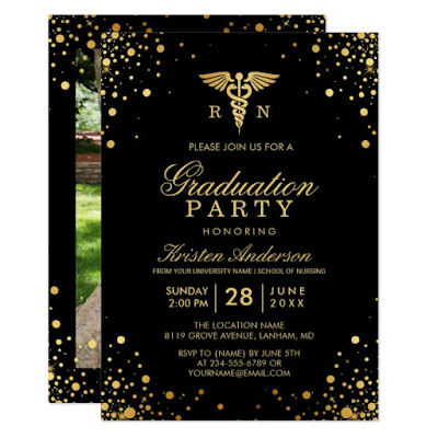  Black Gold Medical Nursing School Graduation Party Invitation