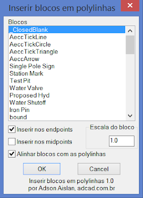 Caixa de diálogo do LISP Inserir blocos em polylinhas