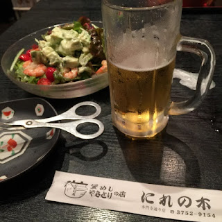 生ビールとアボカドサラダ