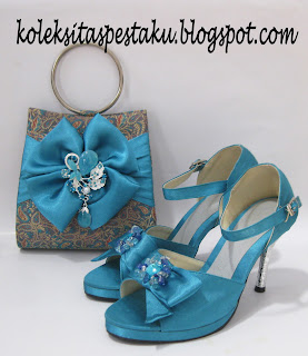 Sepatu Pesta dan Tas Pesta Biru Tosca Mewah Elegant