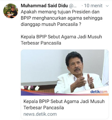 Menanggapi pernyataan kepala BPIP Yudian Wahyudi PKI