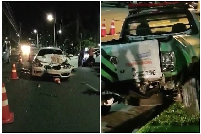 Repórter de TV bate BMW em viatura da Transalvador em blitz