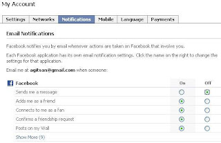 notification setting facebook