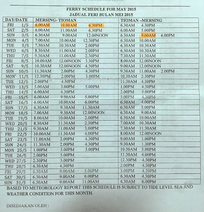 FERRY SCHEDULE FOR MAY 2015