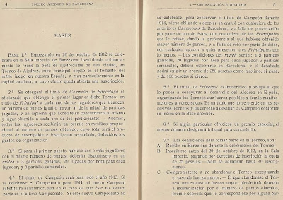 Páginas 4 y 5 del libro del Torneo de Ajedrez para el Campeonato de Barcelona de 1913