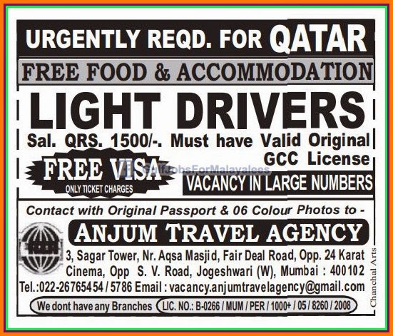 Urgently Required for Qatar