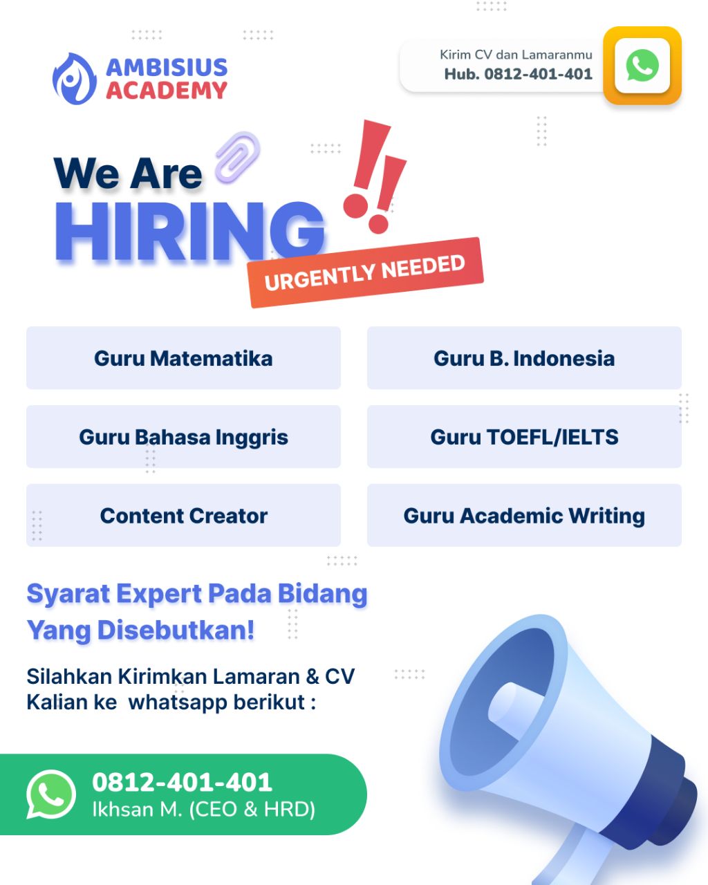 Lowongan Kerja Guru & Content Creator Ambisius Academy Bandung Februari 2024