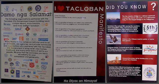 a collage of posters in Tacloban, one says thank you to all who helped them in the typhoon haiyan recovery