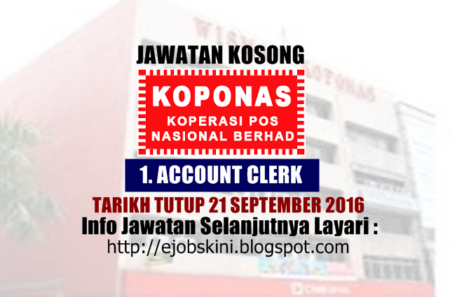 Jawatan Kosong Koperasi Pos Nasional Berhad September 2016