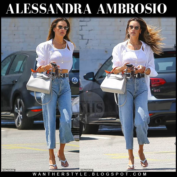 Alessandra Ambrosio in white crop top and cropped straight jeans