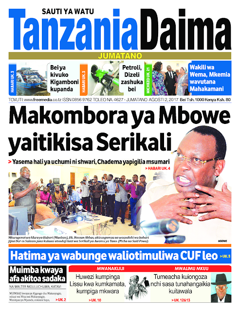 MAGAZETI YA LEO TAREHE 2 AUGUST 2017