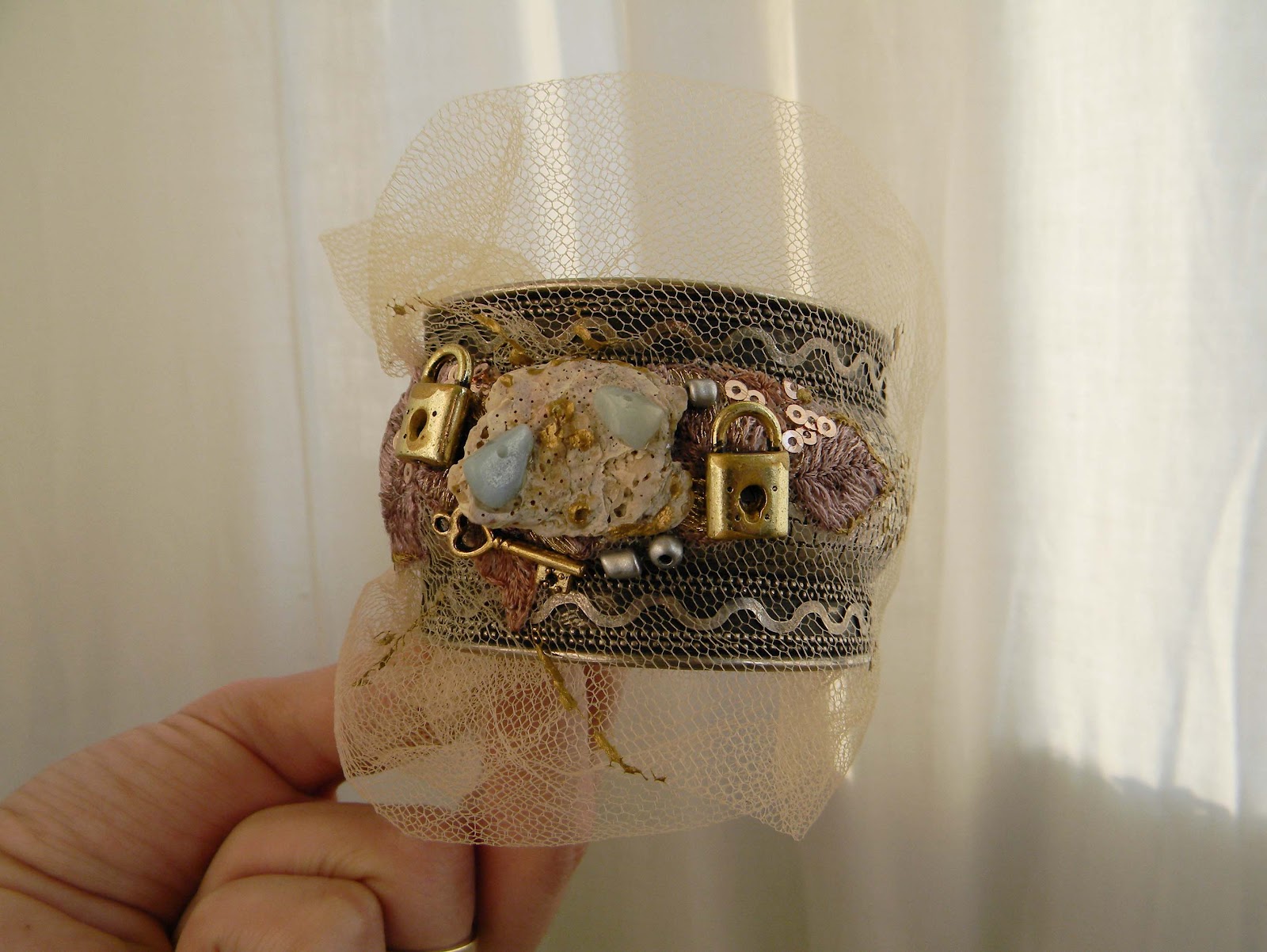 "Beige Sparkle" Bracelet/Cuff by Hand