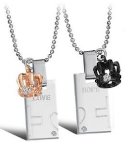 His or Hers Matching Set Titanium Couple Pendant Necklace Korean Love Style in a Gift Box -NK236