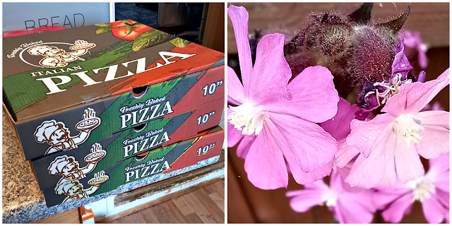 Pizza and pink flowers