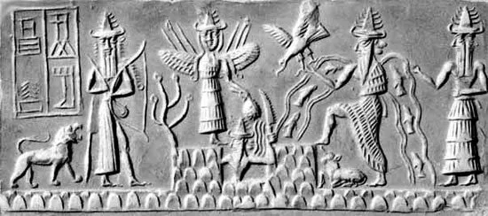Sumerian tablet depicting Enki in the creation myth.