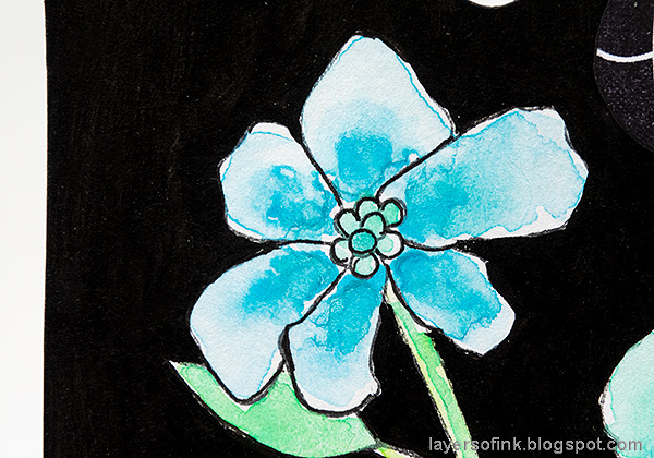 Layers of ink - Watercolor floral on black background tutorial by Anna-Karin Evaldsson.