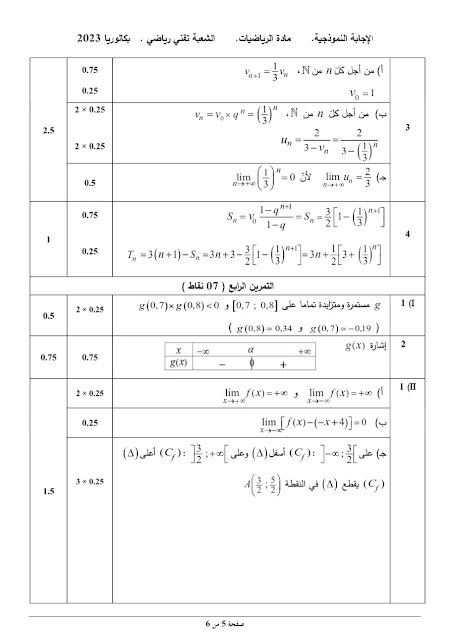 تصحيح موضوع الرياضيات بكالوريا 2023 شعبة تقني رياضي