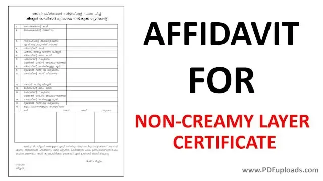 Affidavit for Non-Creamy Layer certificate Malayalam PDF Kerala
