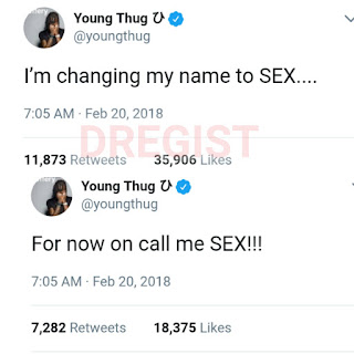 Rapper, Young Thug Changes His Name To 'Sex'